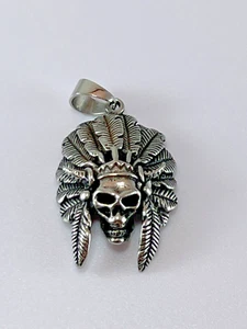 Indian Stainless Steel 316L skull head. Pendant punk Chief. Jewelry - Picture 1 of 1