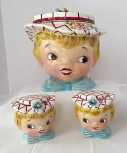 Barattolo biscotti vintage Lefton Miss Dainty - shaker sale e pepe 1950 dipinto a mano - Foto 1 di 18