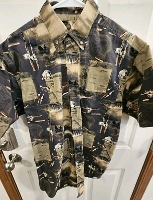 Mens Fly Fishing Lures Rods Button Up Shirt Med Morgan Creek Short Sleeve (T9) - Image 1 of 4