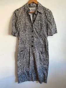 Marc Cain Dress Womens Size 12 Black Animal Print Buttons Short Sleeve Pocket - Picture 1 of 20