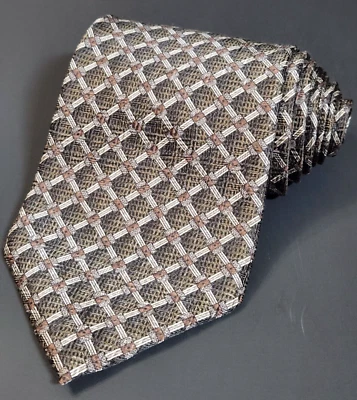 Kenneth Cole New York Silk Tie Mens Brown Gray Geometric Business USA MADE - Image 1 of 4