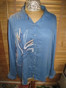 MISS - CAPTAIN TORTUE - BLUE LONG SLEEVE SHIRT FLORAL PATTERN - SIZE 14 - Picture 1 of 10