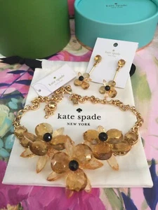 GORGEOUS Kate Spade Blooming Brilliant Blossoms Necklace & Earrings SET Neutral - Picture 1 of 12