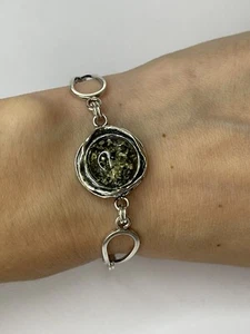 Genuine BALTIC AMBER Bracelet with Sterling Silver.GREENISH Amber Stone Bracelet - Picture 1 of 10