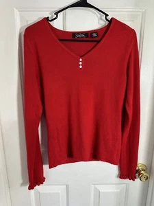 Crystal Kobe Womens Red Acrylic Sweater Long Sleeve 3 Front Button Petite Medium - Picture 1 of 12