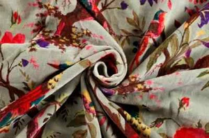 Lot 25 Yard Luxury Soft Velvet Bird Print Fabric Indian Dress Sewing Upholstery - Picture 1 of 3