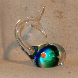 7" Vintage Murano Sommerso  Blue WHALE Art Glass Figure Sculpture - Picture 1 of 8