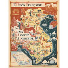 1948 Map French Union Associated States Indochina Large Wall Art Print 18X24 In