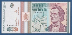 RUMANIA / ROMANIA -- 1000 LEI ( MAY 1993 ) -- UNC -- B.0001 -- LOW # -- PICK 102 - Picture 1 of 2