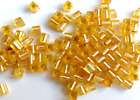 100 Vintage Miyuki Glass Seed Beads , 4Mm, Silverline Amber/Yellow