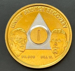 Alcoholics Anonymous AA 1 Year Recovery Token Coin Chip Tri-plate Dr. Bob Bill - Picture 1 of 2