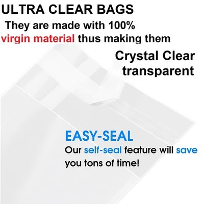 CBOX 100pcs Clear Flat Re-Sealable Food Grade Cellophane OPP Bags - Over 25 sizes...