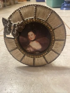 Vintage Enamel Crystal picture frame 2.5" X 2.5" Opening Enameled Rhinestones - Picture 1 of 7