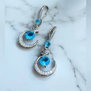 Pendientes Luna y Estrellas Plata de Ley y Cristal Nuevos - Imagen 1 de 5