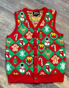 Ugly Christmas Party Vest Sweater Unisex Large Festive Holiday Button Top - Picture 1 of 3
