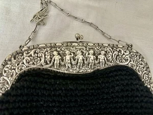 GORGEOUS SILK GROSS AND SILVER FULL OF PUTINS BIG PURSE c1950 - Picture 1 of 9