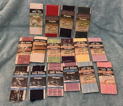 WRIGHTS Mixed Sewing LOT : Maxi Piping, Bias Tape, Seam Binding : Sizes & Colors - Image 1 of 4