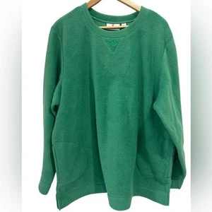 Quacker Factory Green Fleece Crew Neck Embellished Pullover with Side Pockets XL - Picture 1 of 7