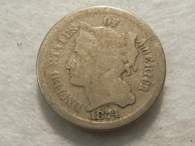 1874 nickel three cent piece coin - Image 1 of 2