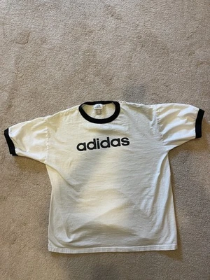 Vintage Adidas Classic TShirt 100% Cotton Size: Large White w/ Blue Trim  Nice - Image 1 of 3