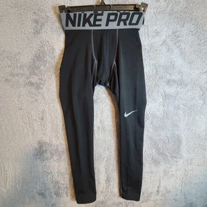 Nike Pro Compression Pants Boy Youth Small Black Swoosh Logo Performance Stretch - Picture 1 of 11