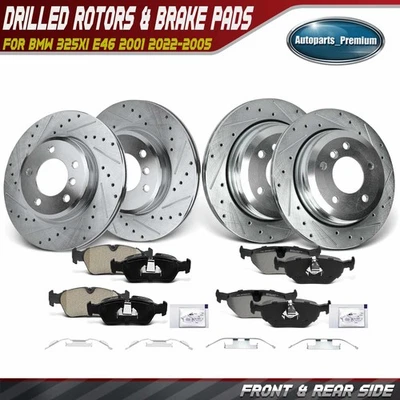 12pcs Front & Rear Side Drilled Rotors & Brake Pads for BMW 325xi E46 2001-2005 - Image 1 of 4