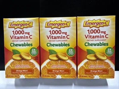 3x Emergen-C  1000mg Vitamin C Natural Orange Blast Flavored 40 Chewable Tablets - Image 1 of 4