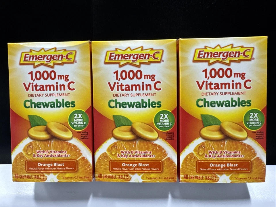 3x Emergen-C  1000mg Vitamin C Natural Orange Blast Flavored 40 Chewable Tablets - Image 1 of 4