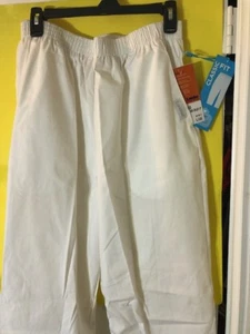 Landau Woman's Scrubs Pants Classic Relaxed Elastic Waist 8327 White 2 Pockets - Picture 1 of 8