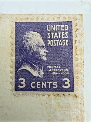 Vintage Rare 1932 Violet Thomas Jefferson 3 Cents Stamp UNCANCELLED affixed - Image 1 of 4