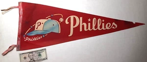 Banderín de béisbol vintage de los Philadelphia Phillies de los años 50 ~ tamaño completo - 29" ~ gorra azul - Imagen 1 de 5
