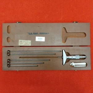 SCHERR-TUMICO, Micrometer Depth Gauge Set  W/6 Rods Wooden Case - Picture 1 of 4