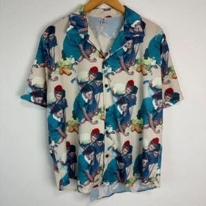Vintage Open-collar shirt Short sleeve American casual All-over pattern Size L - Picture 1 of 5