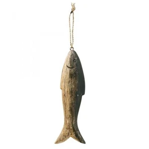 Holz Fisch Deko Groß - Rustikaler Fisch Anhänger 29,5cm Natur Holzdeko - Bild 1 von 3