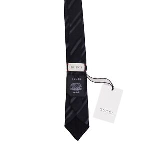 Men's Gucci Neck Tie Black/Gray Wool & Silk 100% Authentic