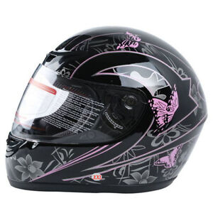 DOT Motorcycle Bike Black Pink Butterfly Full Face Street Helmet S/M/L/XL US