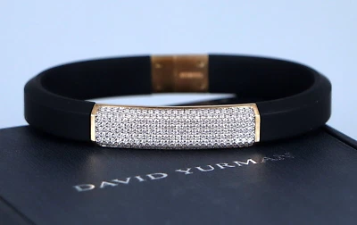 $8,500 David Yurman 18k Yellow Gold Pave Diamond Streamline ID Rubber Bracelet - Image 1 of 4