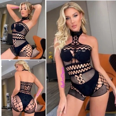 Cachonda Lencería Bodystocking Babydoll Hasta los Muslos Medias Encaje Estrella Porno Conjunto Foto 1 de 4