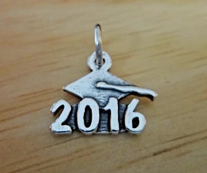 Sterling Silver 13x13mm Birth Anniversary Wedding Graduation 2016 with Cap Charm - Picture 1 of 3