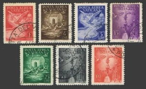 Vatican C9-C15,used.Michel 140-146. Air Post stamps 1947.Dove of Peace.Cross. - Picture 1 of 1