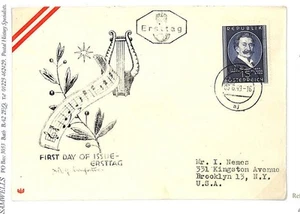AUSTRIA First Day Cover MUSIC ILLUSTRATED *Johann Strauss*USA New York 1949 EE23 - Picture 1 of 3