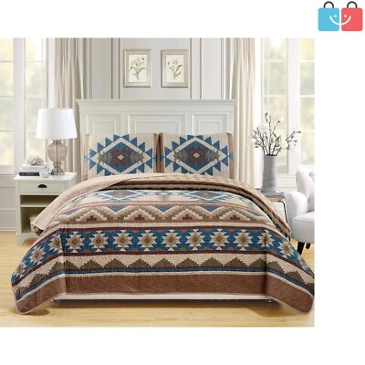 Oversized King/California King Rustic Southwestern Quilt Set in Beige Blue Green - Image 1 of 2