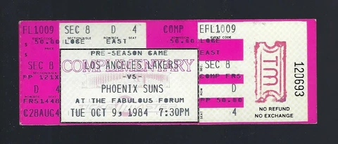 1984 SUNS @ LAKERS FULL TICKET gm CALLED SLIPPERY FLOOR WESLEY PERSON pre DEBUT Cover
