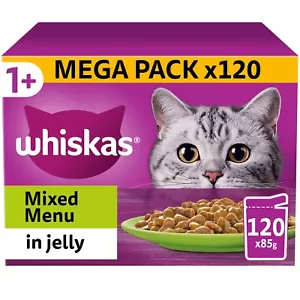 More details for 120 x 85g whiskas 1+ mixed menu mixed adult wet cat food pouches in jelly