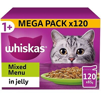 120 X 85g Whiskas 1+ Mixed Menu Mixed Adult Wet Cat Food Pouches In Jelly • 36.04£