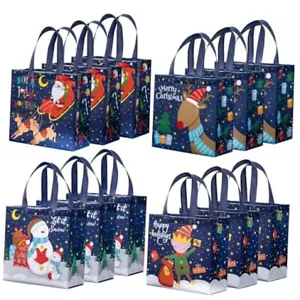 12 Pack Reusable Christmas Gift Bags - 10.5 x 5 Christmas - Dark Blue - 12 pcs - Picture 1 of 8