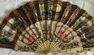 Fine Antique 19th Museum Quality French Hand Painted Carved Sticks Fan with Box - Picture 1 of 23