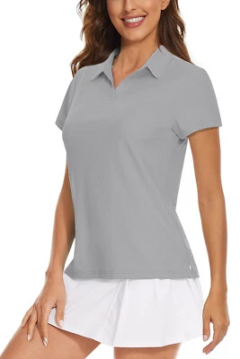 Camisas polo de golf para mujer cuello en V UPF 50+ manga corta tenis camisa de protección solar Foto 1 de 4