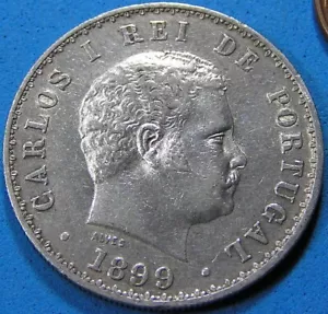 Portugal 500 Reis Silver Coin 1899 Carlos I, Nice better grade, Combined S/H - Picture 1 of 4