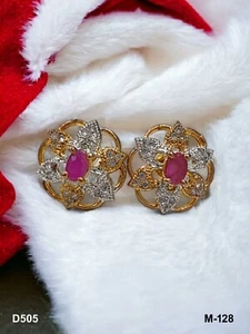 Indian Gold plated Earrings Traditional Women Stud Bollywood Fashion Jewellery - Picture 1 of 13